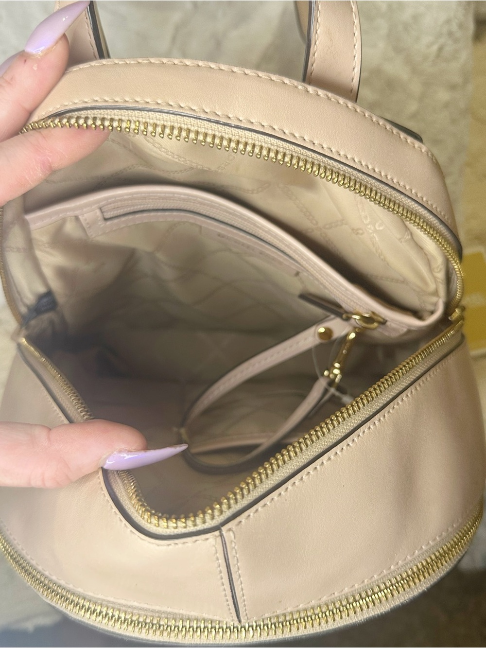 Michael Kors Studded Leather Backpack Blush Nude Medium Rhea Style - Picture 6 of 7